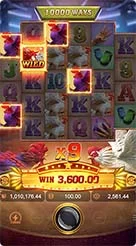 Rooster Rumble · Pengaturan parameter nilai taruhan dan pemeriksaan saldo pada bilah panel bawah.